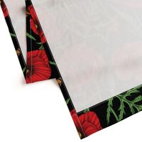 Botanical Red Poppy Flowers with Butterflies - Black Larger Size