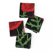 Botanical Red Poppy Flowers with Butterflies - Black Larger Size