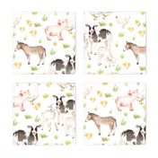 18" farm animal friends on white, animal nursery fabric, baby animals fabric, on white