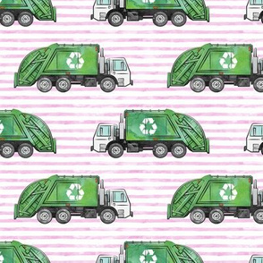 Recycle Trucks - Recycling Truck Garbage Truck Green - pink stripes - LAD19