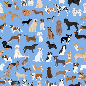 LARGE - dogs -  dog fabric lots of breeds cute dogs best dog fabric best dogs cute dog breed design dog owners will love this cute dog fabric - baby blue