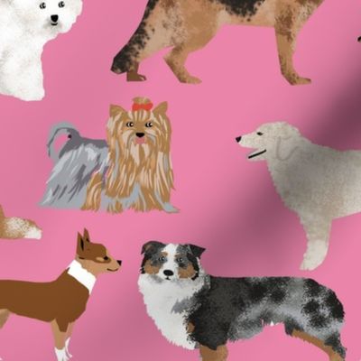 LARGE - dogs -  dog fabric lots of breeds cute dogs best dog fabric best dogs cute dog breed design dog owners will love this cute dog fabric - pink