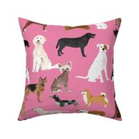 LARGE - dogs -  dog fabric lots of breeds cute dogs best dog fabric best dogs cute dog breed design dog owners will love this cute dog fabric - pink