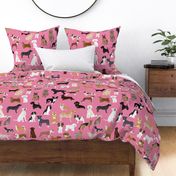 LARGE - dogs -  dog fabric lots of breeds cute dogs best dog fabric best dogs cute dog breed design dog owners will love this cute dog fabric - pink