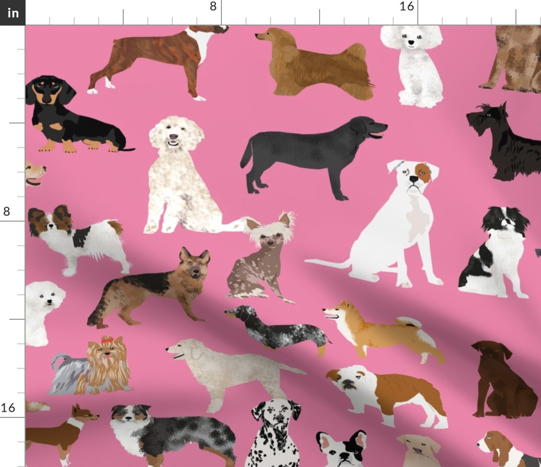 LARGE - dogs -  dog fabric lots of breeds cute dogs best dog fabric best dogs cute dog breed design dog owners will love this cute dog fabric - pink