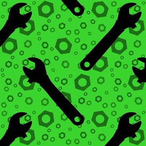 Adjustable Wrenches & Nuts on Green