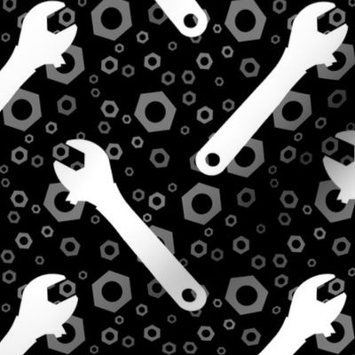 Adjustable Wrenches & Nuts on Black
