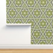 Olive Green Textured Floral Hexagon Stars
