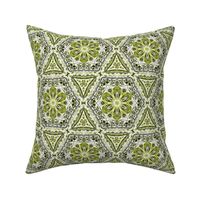 Olive Green Textured Floral Hexagon Stars