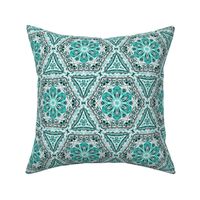 Teal Green Textured Floral Hexagon Stars