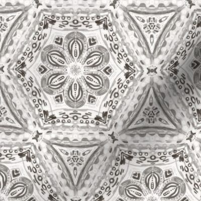 Neutral Grey Textured Floral Hexagon Stars