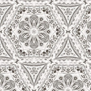 Neutral Grey Textured Floral Hexagon Stars