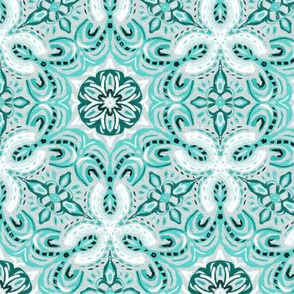 Teal Green Textured Boho Hex Pattern