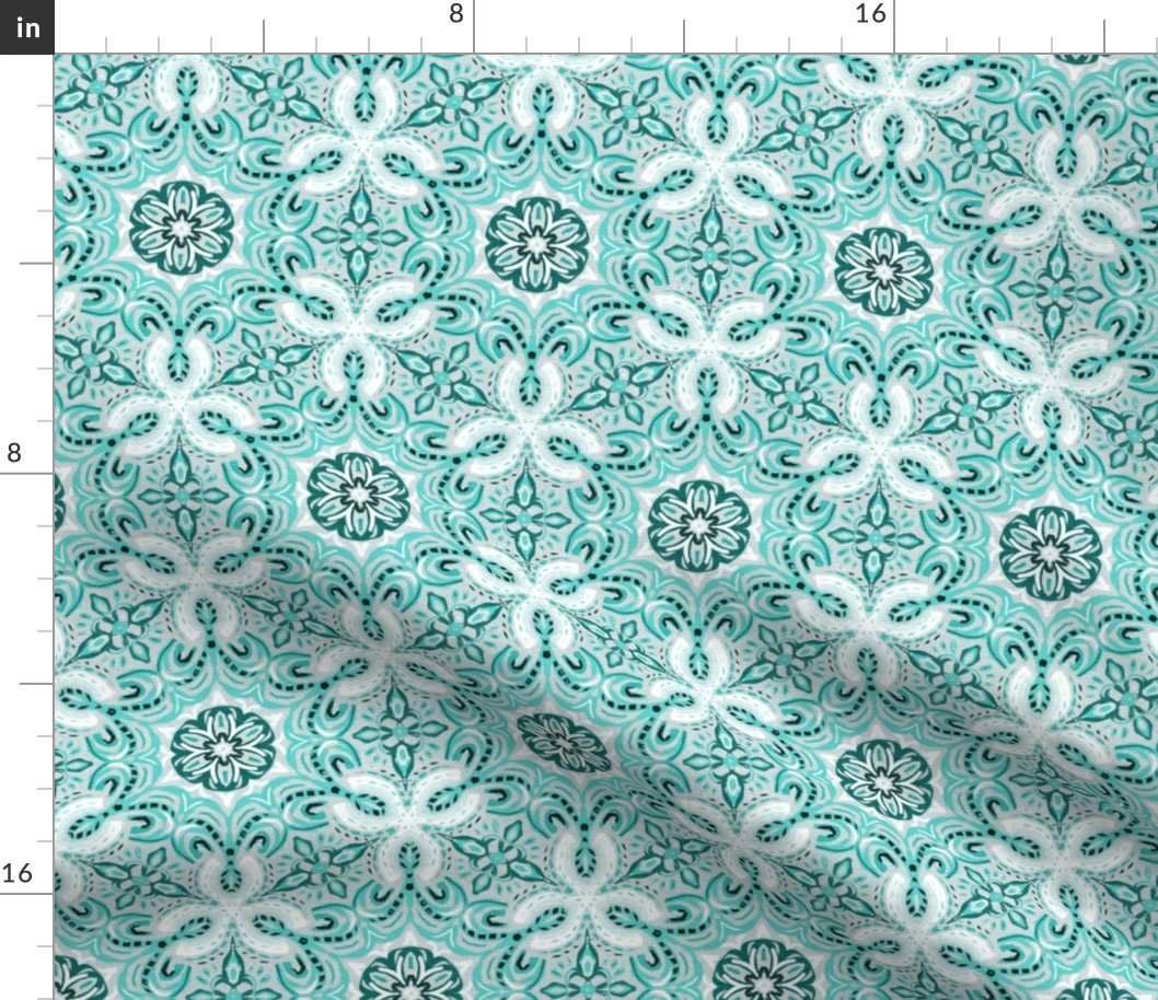 Teal Green Textured Boho Hex Pattern