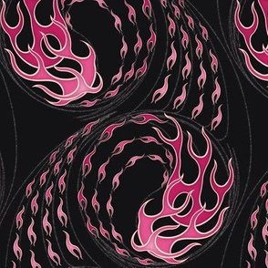 ★ HOT ROD / ROLLER DERBY FLAMES ★ Pink, Black - Large Scale / Collection : On fire -Burning Prints