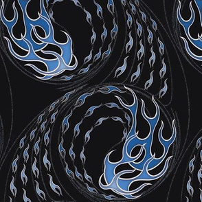 ★ HOT ROD FLAMES ★ Blue, Black - Large Scale / Collection : On fire -Burning Prints 