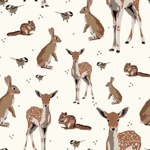 Woodland animals on cream - small