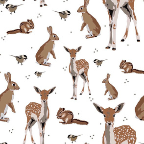 Woodland animals on white