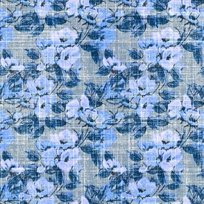 faux linen blue rose vintage