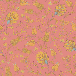 Bohemian Floral Patterns of Paradise Coral & Yellow