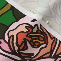 Stained glass roses on green