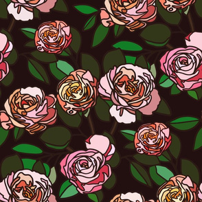 Stained glass roses on black