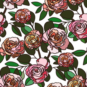 Stained glass roses on white