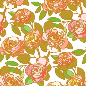 Stained glass roses in pink and ochre