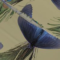 Peacock Feather Butterfly Art Nouveau fabric1 - LT-OLIVE