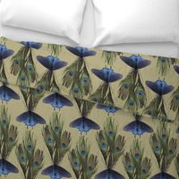 Peacock Feather Butterfly Art Nouveau fabric1 - LT-OLIVE