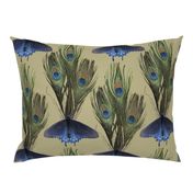 Peacock Feather Butterfly Art Nouveau fabric1 - LT-OLIVE