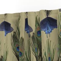 Peacock Feather Butterfly Art Nouveau fabric1 - LT-OLIVE