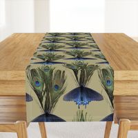 Peacock Feather Butterfly Art Nouveau fabric1 - LT-OLIVE