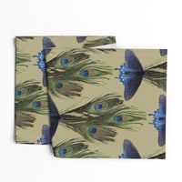 Peacock Feather Butterfly Art Nouveau fabric1 - LT-OLIVE