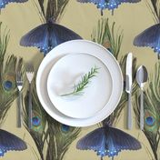 Peacock Feather Butterfly Art Nouveau fabric1 - LT-OLIVE