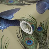 Peacock Feather Butterfly Art Nouveau fabric1 - LT-OLIVE