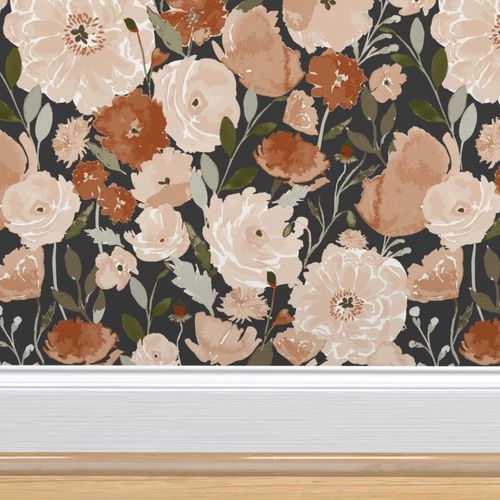 Poppy Garden By Indybloomdesign Muted Green Ivory Copper Flowers Removable Self Adhesive Wallpaper Roll by Spoonflower Floral Wallpaper