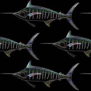 Blue Marlin in lines on black