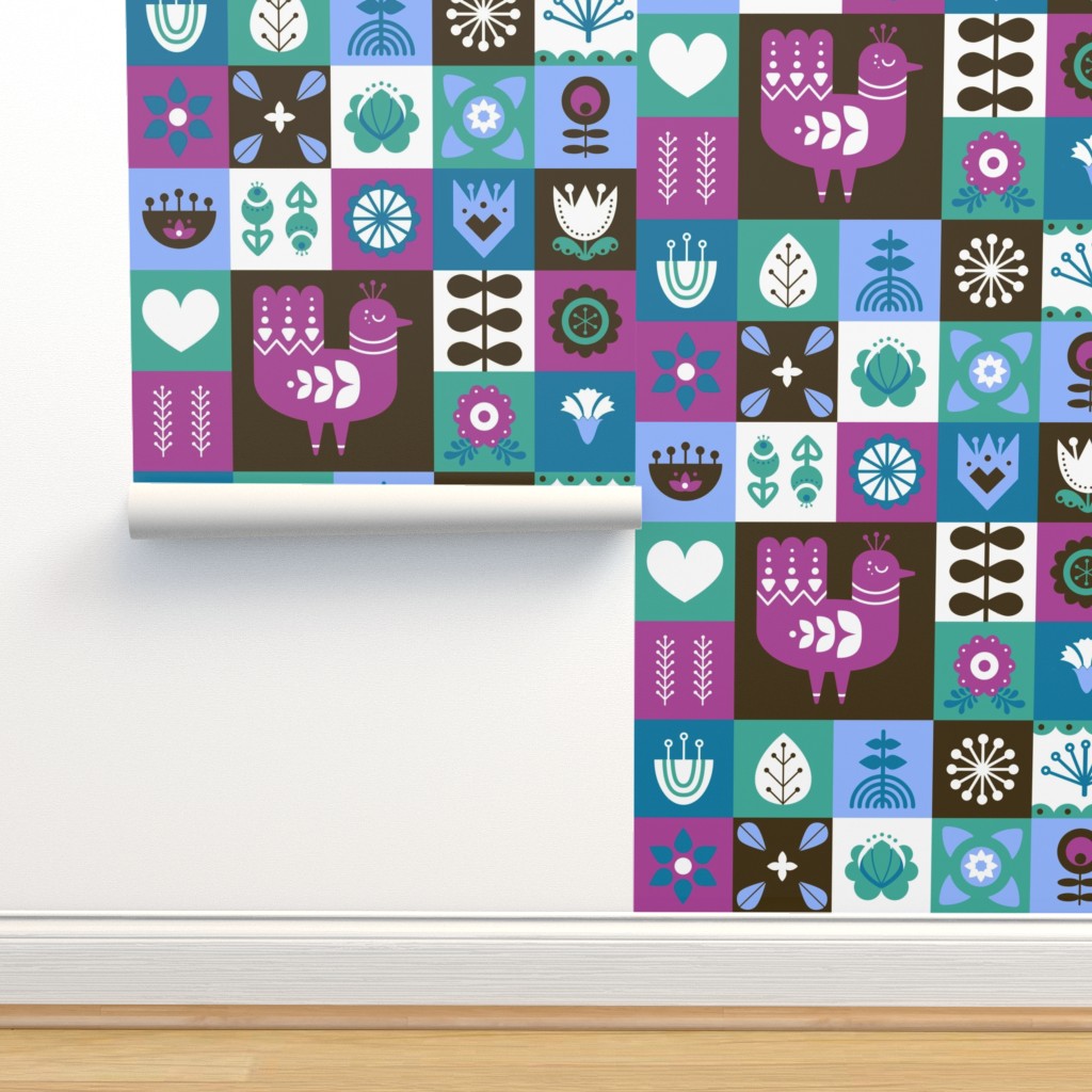 Quilt With Birds And Flowers Wallpaper | Spoonflower