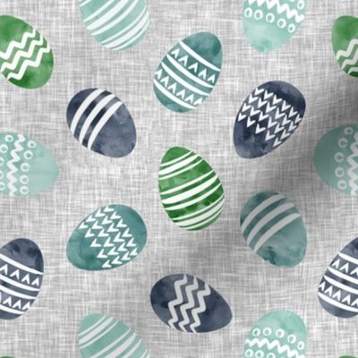 Easter eggs - watercolor multi eggs blue and green on grey toss C19BS