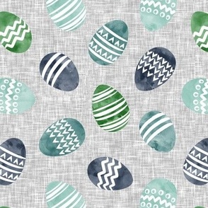 Easter eggs - watercolor multi eggs blue and green on grey toss C19BS