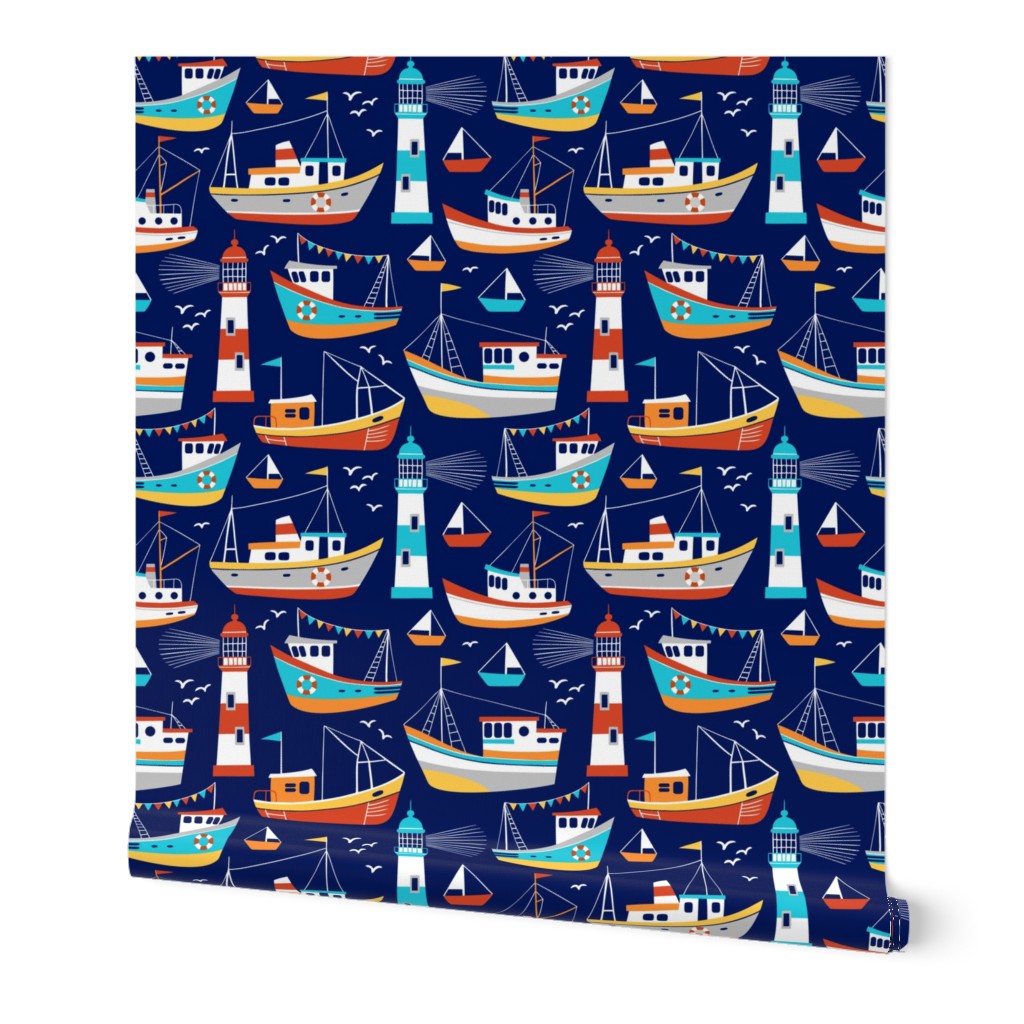 fishing boats - dark blue, small