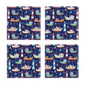 fishing boats - dark blue, small