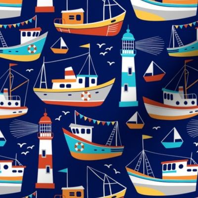 fishing boats - dark blue, small