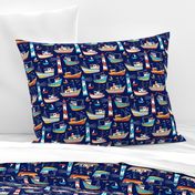 fishing boats - dark blue, small