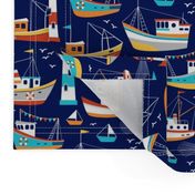 fishing boats - dark blue, small