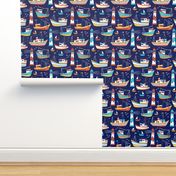 fishing boats - dark blue, small