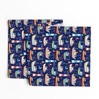 fishing boats - dark blue, small