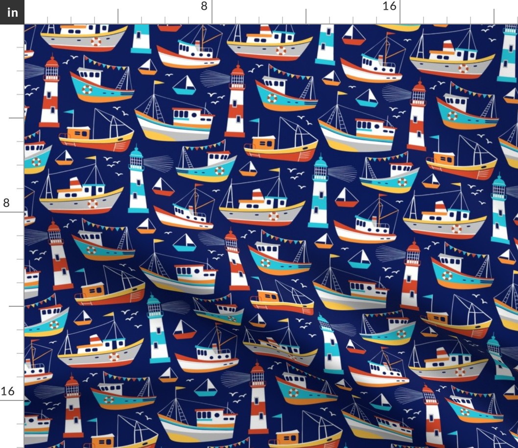 fishing boats - dark blue, small