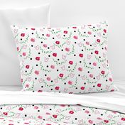 Pink Camellias, Butterflies, Leaves & Spots - white